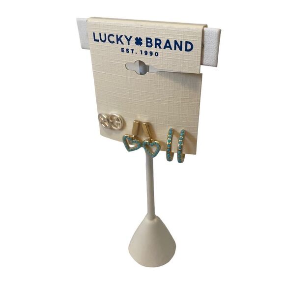 Turquoise Earring Set in Matte Gold & Silver. 3 Pairs included. - Picture 3 of 6